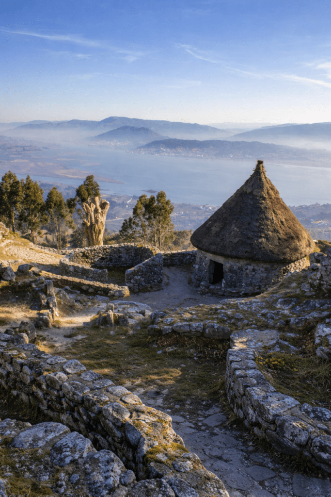 Castro de Santa Trega en A Guarda con vistas al río Miño y Portugal, uno de los yacimientos castreños más importantes