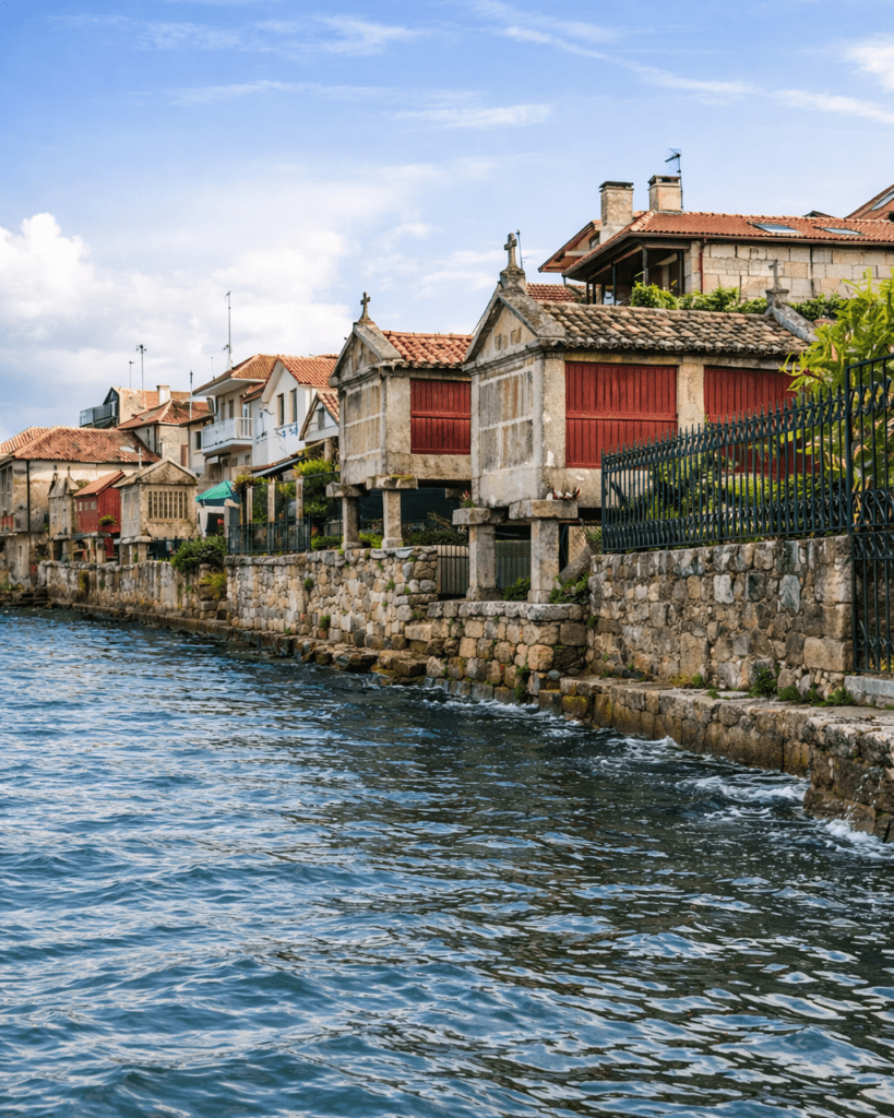 Casas tradicionales y hórreos junto al mar en Combarro, uno de los pueblos más bonitos de las Rías Baixas